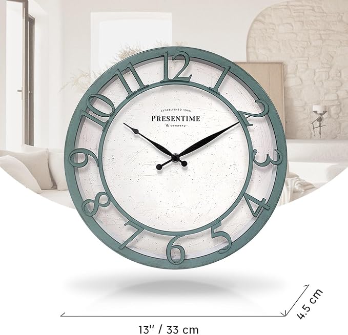 Presentime & Co 13" Farmhouse Series Wall Clock, Shiplap Style, Silent No