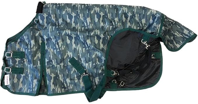 AJ Tack 1200D Waterproof Winter Pony Blanket - 300g Heavyweight Turnout with Fleece Collar, Shoulder Gussets & Tail Flap - Camouflage 60"