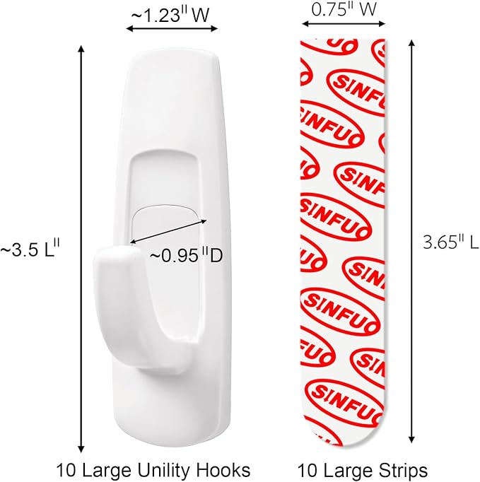 Utility Wall Hooks for Hanging Large 10 Hooks, Damage Free Hanging Wall Hooks