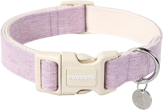 DOGWONG Cotton Hemp Dog Collar, Heavy-Duty Purple Dog Collar Adjustable Soft Natural Fabric Pet Dog Collar Cute Wedding Puppy Necklace for Small Medium Large Dogs