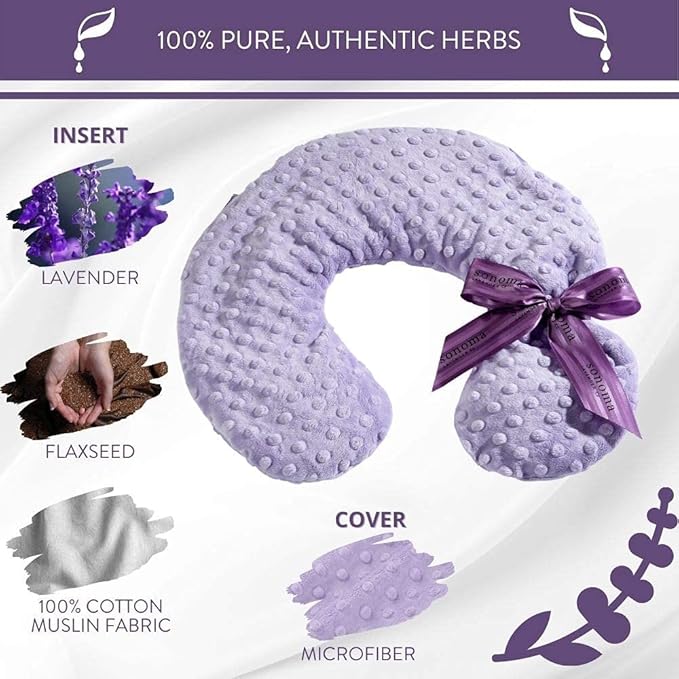 Sonoma Lavender Luxury Lavender Heatable/Chillable Neck Pillow, Microwaveable for Neck and Shoulders with Removable Washable Covers, Great for Relaxation and Pain Relief (Lilac Dot)