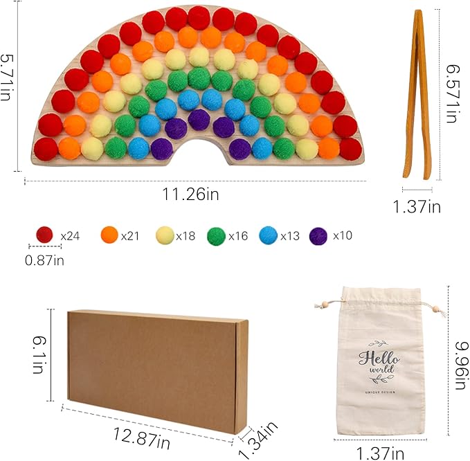 ibwaae Wooden Peg Board Beads Game Color Sorting Toys Counting Matching Game Bead Counting Fine Motor Skill Montessori Toys for Toddlers (Rainbow)