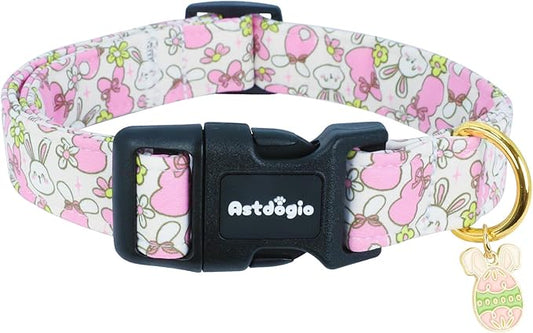 Easter Dog Collar, Spring Dog Collar with Cartoon Rabbit Pattern, Adjustable Cotton Puppy Collars Girl Boy Collar for Small Medium Large Dogs,XS