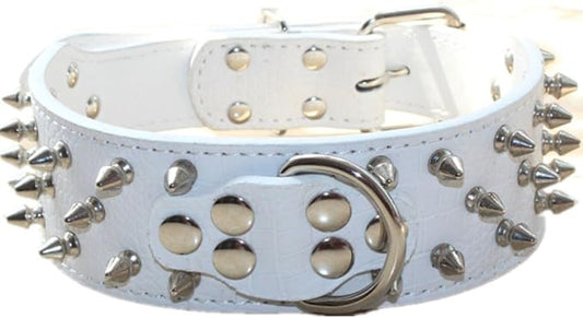 Serijoars Spiked Studded Dog Collar, PU Leather Dog Collar, Adjustable Pet Collars for Medium or Large Breed Pet (S, White1)