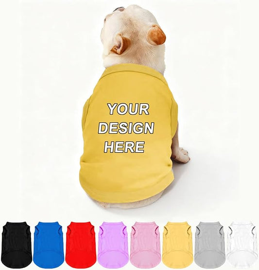 Custom Dog Shirt Pet T Shirts for Small Medium Large Dogs Customized Clothes with Image Logo Text Breathable Sleeveless Tank Top Personalized Outfits Puppy Apparel Yellow, M
