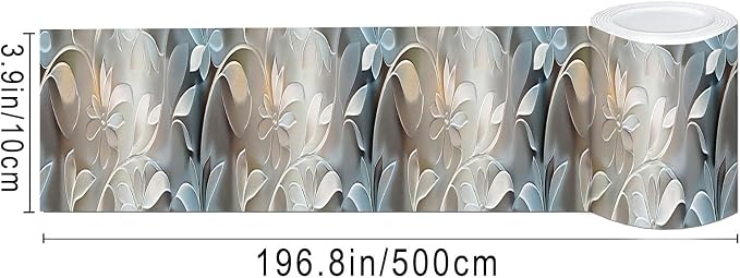 IVN Wallpaper Border Peel and Stick Wall Accent PVC Embossed Silver Floral