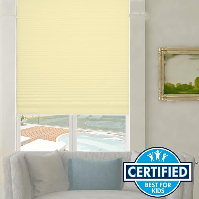 Persilux Light Filtering Cellular Shades Cordless Honeycomb Window Shades Bottom Up Dirt Proof Privacy Window Blinds for Windows, Bedroom and Living Room, Beige, 39" W x 38" H