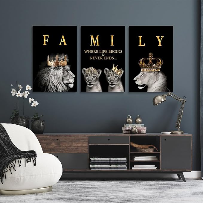 GUBIYU Family Life Begins Never Ends Words Sign Decor Black Gold Wall Art