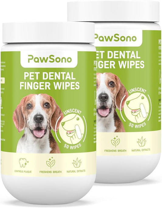 Dog Tooth Brushing Kit, Fresh Breath Pet Dental Finger Wipes for Dogs & Cats, Dog Dental Wipes Teeth Wipes, Lick-Safe Pet Toothbrus for Easy Removal of Tartar Buildup, Unscented, 100 PCS