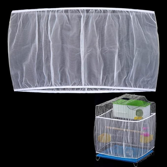 Bird Cage Seed Catcher Skirt, Bird Cage Mesh Net Cover, Parakeet Cage Skirt, Birdcage Cover Seed Catcher for Round Square Cages (White, XL)