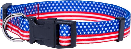 Native Pup American Flag Dog Collar- Red White and Blue- Patriotic Collars for 4th of July, USA- Adjustable Small, Medium, Large Breed Dogs (Large, Flag II)