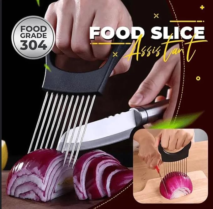 2PCS Stainless Steel Onion Slice Holder, 2024 New Onion Holder for Slicing, ultifunctional Fruit Egg Slicer Onion Pin Slicer Loose Meat Pin, Kitchen Chopper Slicing Tool for Onion Potato Lemon