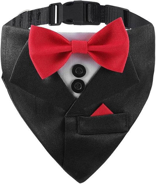 Tuxedo Dog Collar for Wedding Engagement and Birthday,Adjustable Formal Dog Bandanas Collar with Bow Outfit,Suitable for Small Medium Large Dog