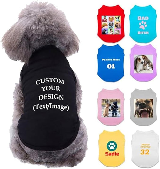 Custom Pet Tanktops Shirts Personalized Photo Logo Name Dog Cat Puppy Tee Shirt Tank Top Vest Apparels Clothes DIY Summer Costume for Small Dog Puppy Cat