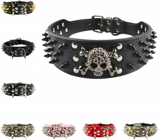 Serijoars Spiked Studded Dog Collar, PU Leather Dog Collar, Adjustable Pet Collars for Medium or Large Breed Pet (XL, Red5)