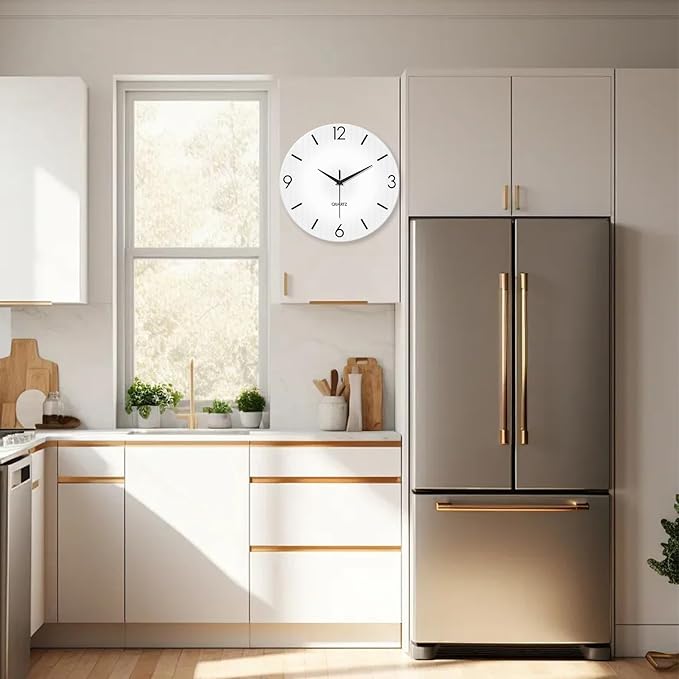 XFM Modern Simple Wall Clock 12 Inch Silent Wall Clocks Battery Operated White