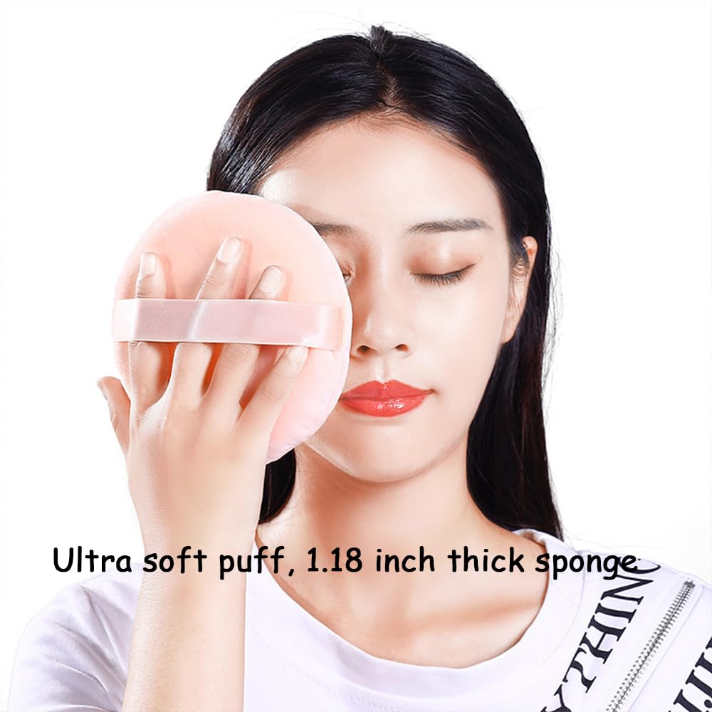 2 Pack Extra Large 5.2" Beige & Purple Powder Puffs and 5.3" Glass Container – Oversized Soft Body & Face Large Powder Puff Dusting Powder Jar Holder Case(Multi-Color Glass)