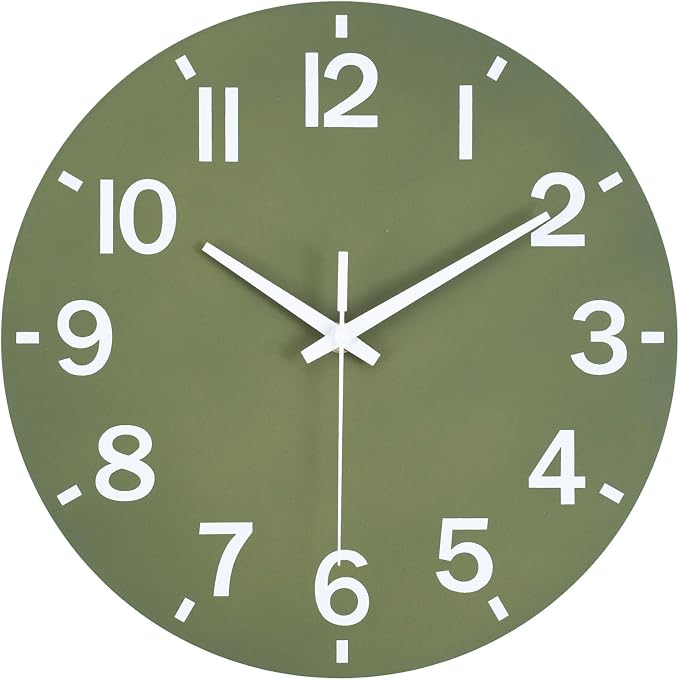 HZDHCLH Wall Clock 10 Inch Silent Non Ticking Wood Battery Operated Green