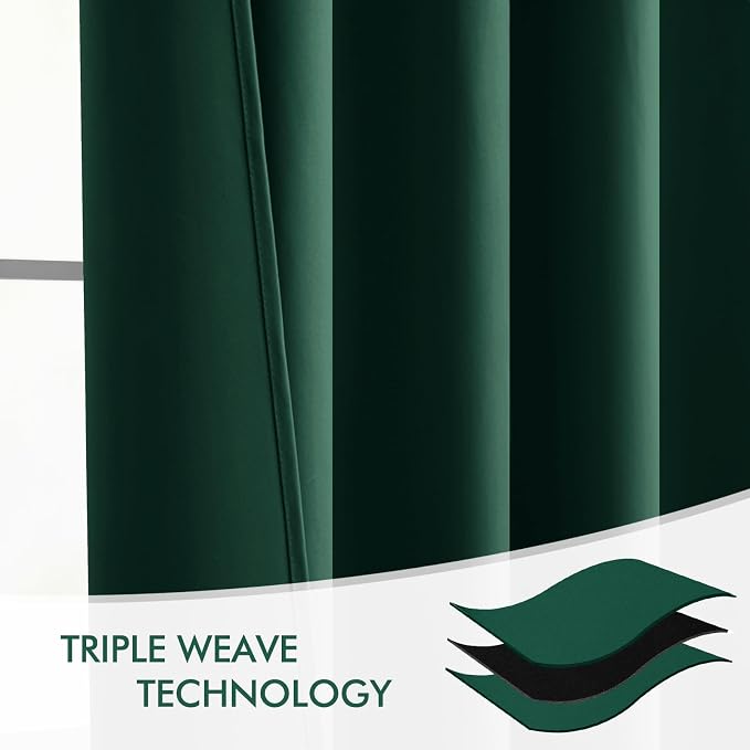 MIULEE Christmas Hunter Green Back Tab Blackout Curtains 108 Inch Long 2 Panels