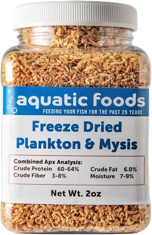 Aquatic Foods Inc. Plankton & Mysis Shrimp -Freeze Dried Floating Small Plankton/Mysis for Marines, Corals, Anemones, Koi & Pond Fish, Cichlids, All Tropical Fish…2oz Small Jar