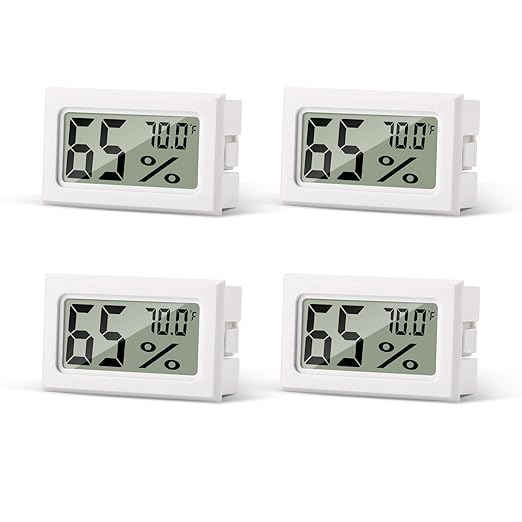 4-Pack Mini Hygrometer Indoor Humidity Meter, Digital Humidity Gauge Indoor Thermometer (℉) for Home, Office, Reptile, Car, Greenhouse, Lab, Terrarium, Cellar, Humidors A02 White