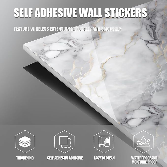 Chejiaye 10pcs Marble Peel and Stick Backsplash Waterproof Washroom Wall Panels