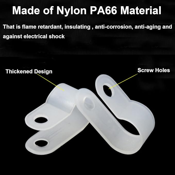 100 Pcs White Nylon R-Type Cable Clamps, 3/4 Inch Cable Organizer Assortment Kit for Wire Management