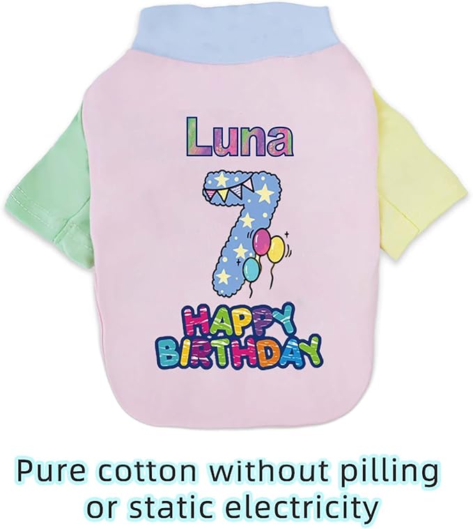 Custom Dog Birthday Shirt,Personalized Pet Apparel Print with Name Age Number,Pet Birthday Outfit,Lightweight Breathable Cotton Vest for Small Medium Large Dogs Cat (Dopamine Pink, Medium)
