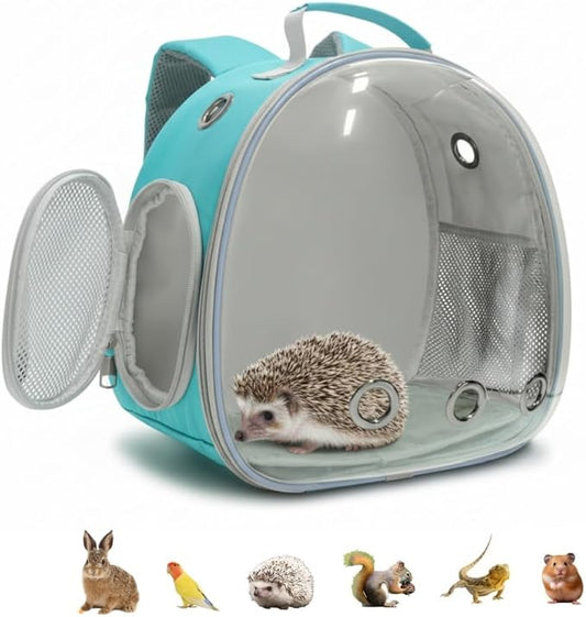 Small Animal Carrier Guinea Pig Backpack,Transparent, Breathable Backpack Carrier for Hedgehogs, Rabbits, Birds, Squirrels, Hamsters, Lizards Comfortable, Portable Travel Bag for Small Pets (Green)