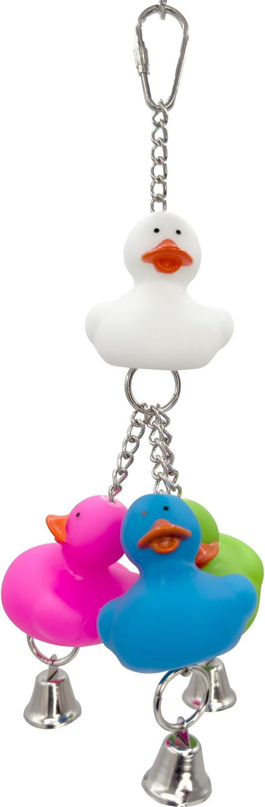 922 Rainbow Duck Ringer Toy with Rubber Ducks, Chains and Bells – Handcrafted Great for Budgies, Parrotlets, Conures and Other Small to Medium Birds
