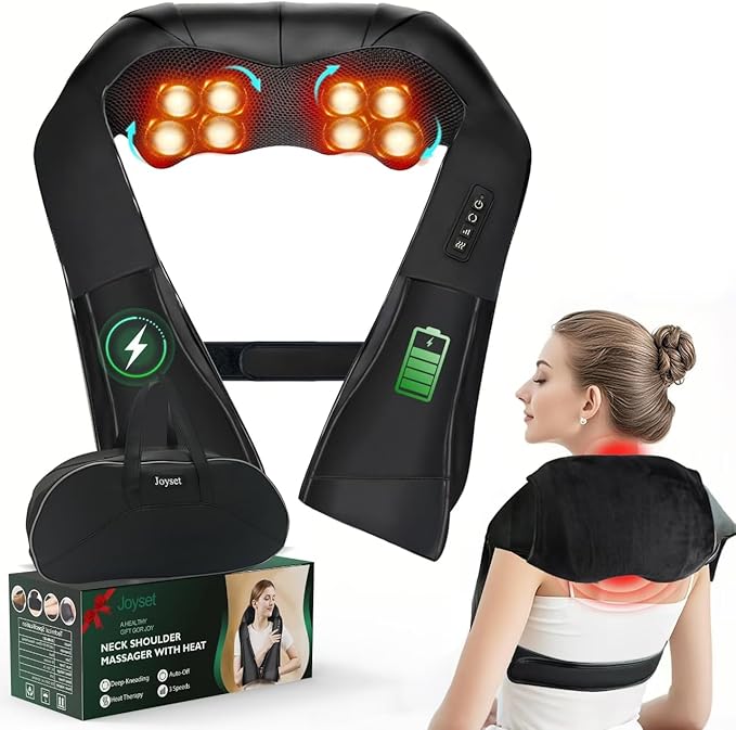 Joyset Cordless Neck Massager Shiatsu Neck and Back Massager with Heating Free Easy to Wash Cloth Cover for Shoulder Massage