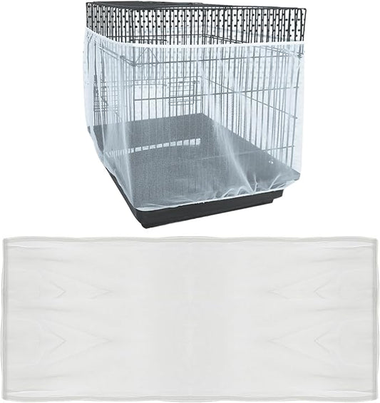 Adjustable Birdcage Seed Feather Catcher Bird Cage Net Cover Soft Skirt Guard Birdcage Nylon Mesh Netting for Parrot (118 x 39.4 Inch) (White)