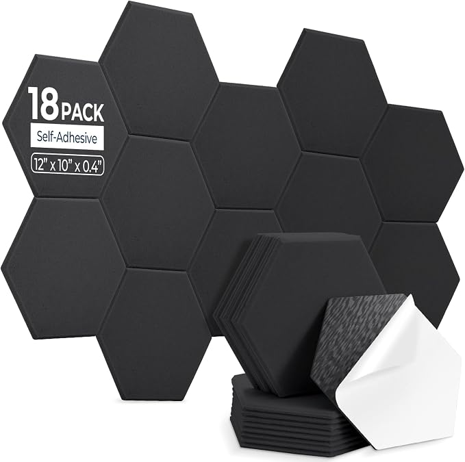 18 Pack Hexagon Acoustic Panels, Self-Adhesive Acoustic Wall Panels