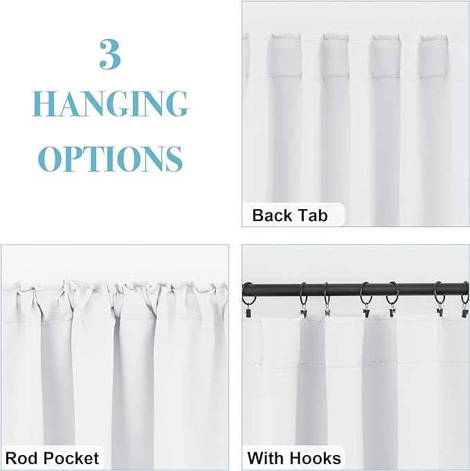 RYB HOME White Curtains 80 inches Long, Thermal Insulating Large Window Curtains