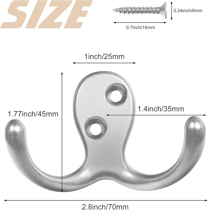 Homanu 54 Pack Coat Hooks, Heavy Duty Double Prong Coat Hooks Wall Mounted