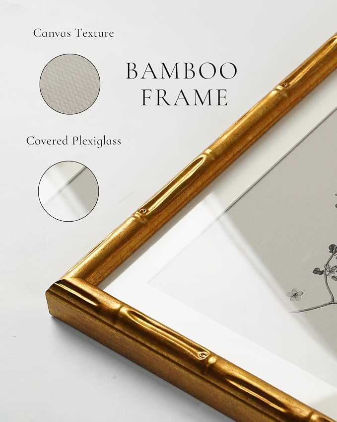 InSimSea Gold Bamboo Framed Canvas Wall Art, Minimalist Floral Botanical