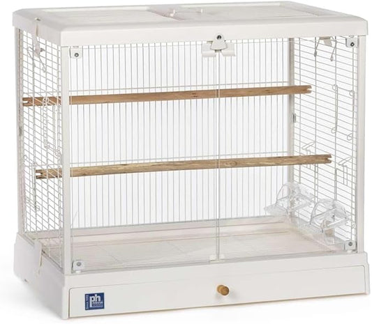 Earthy Elegance Charming Bird Cage with Elegant Design, Intricate Details, and Spacious Interior for Birds White/23.5" L x 16.5" W x 21.75" H