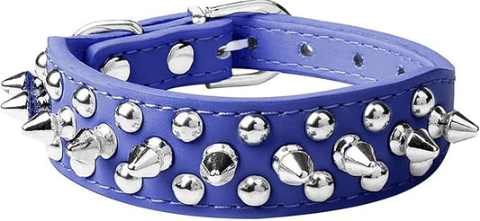 Spiked Dog Collar Soft Pu Leather Mushrooms Rivet Spike Studded Puppy Adjustable Pet Collars for Small Breeds (XS, Dark Blue)