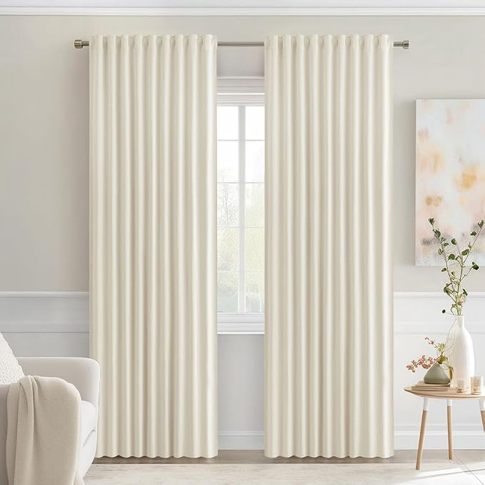 MIULEE Beige White Back Tab Blackout Curtains 72 Inches Long 2 Panels Set