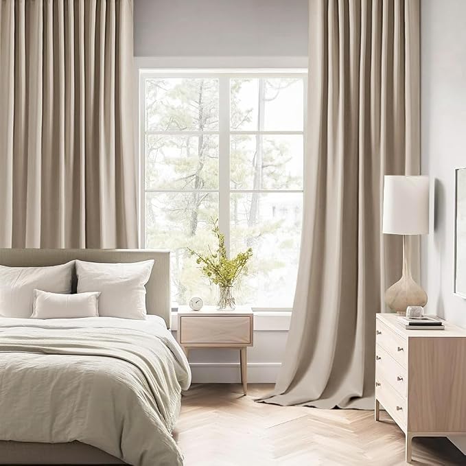 MIULEE Taupe Back Tab Blackout Curtains 102 Inch Long 2 Panels Set