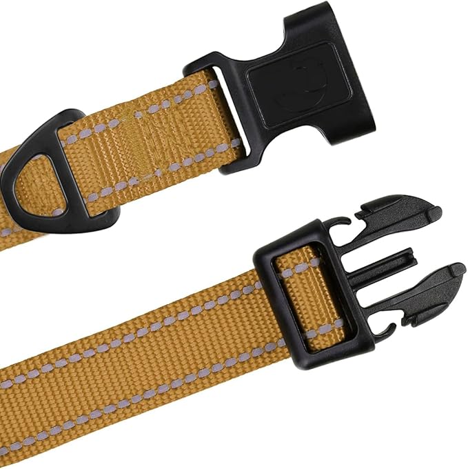 TagME Reflective Nylon Dog Collars, Adjustable Classic Collar with Quick Release Buckle for Small Dogs, Khaki, 5/8" Width