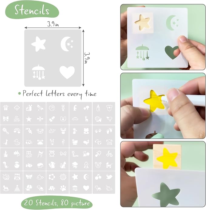 141 Pcs Baby Shower Game Sign Set Includes Decorative Square Signs 100 DIY Blank Wooden Blocks 20 Paint Markers(Garden)