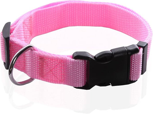 Adjustable Nylon Dog Collar, pet Collar 1 Inch 3/4 Inch 5/8 Inch Wide, for Large Medium Small Dogs (M(3/4" x 14-21"), Pink)
