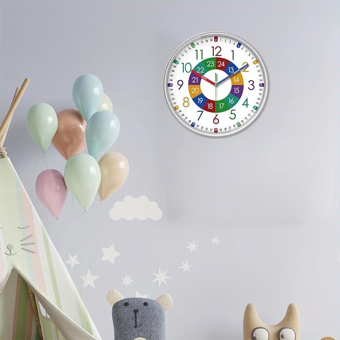 XFM Wall Clock for Kids 16 Inch Kids Teaching Wall Clocks Battery Operated