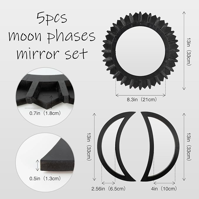 WAKOSAN Wall Mirror, Moon Phase Mirror Set, Wall Decor