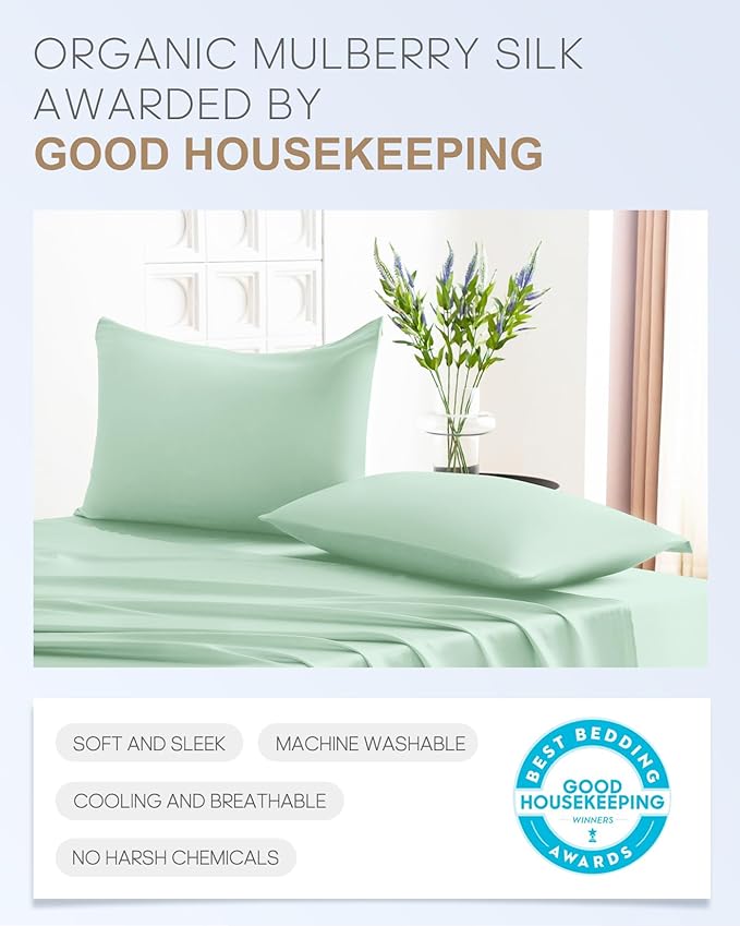 THXSILK Silk Pillowcase for Hair and Skin, 100% Mulberry Silk Bed Pillowcase 22 Momme, Hypoallergenic Soft Breathable Silk Pillow Case with Hidden Zipper, King 20"x36", Turquoise Green
