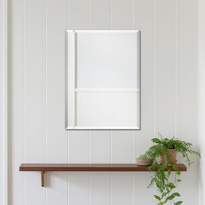 Beveled Bathroom Mirror for Wall, Rectangle Frameless Wall Mirror 16" x 12"