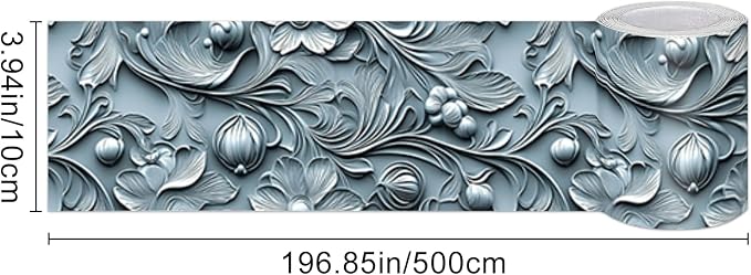 HOMETITUTE Wallpaper Border Peel and Stick Wall Border Ice Blue Fold Texture