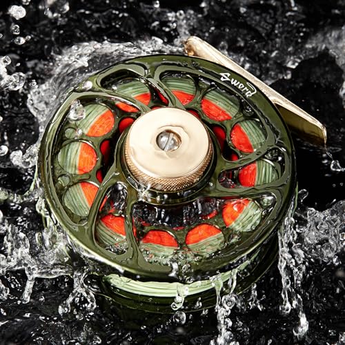 Piscifun Sword Fly Fishing Reel, CNC-Machined Aluminum Alloy Fly Reel - size: 7/8wt, style: Olive Green-with Line