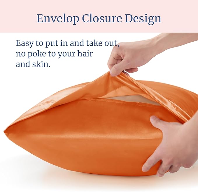 BEDELITE Satin Pillowcase for Hair and Skin, Super Soft Similar to Silk Pillow Cases 4 Pack with Envelope Closure, Cooling Pillowcases for Women Men (20"x30" Queen Size, Burnt Orange)